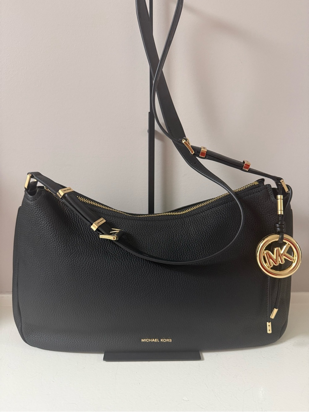 Michael Kors Black Pebbled Leather Shoulder Bag with Gold Accents! NWOT!